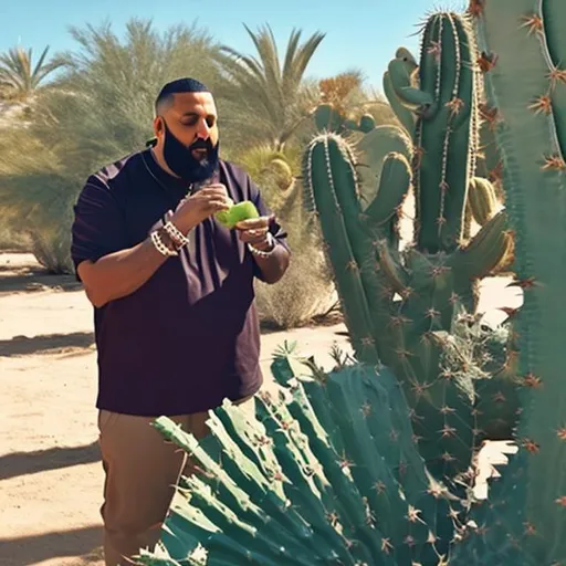 Prompt: DJ Khaled  eating cactus
