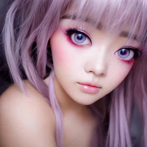 Prompt: Pretty anime woman pink eyes
