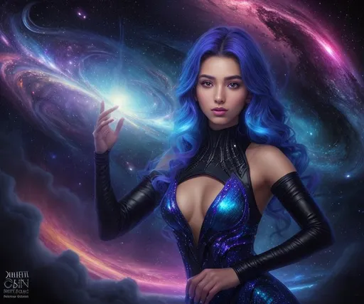 Prompt: splash art, hyper detailed, hyper realistic, highly detailed, dark, surreal heavy mist, floating at the edge of the Universe, in an alien observatory, 

create an hologram of a beautiful, young adult, Ultra Fantastical Exquisite Sorceress, holding the Milky way galaxy on an extended fingertip,

Gorgeous detailed facial features, long legs, vibrant sumptuous, perfect body, ultra pale, visible midriff, perfect curly red hair, magically created armor, heavy iron collar, 

Perfect studio lighting, perfect shading. HDR, UHD, high res, 64k, cinematic lighting, special effects, hd octane render, professional photograph, trending on artstation, .