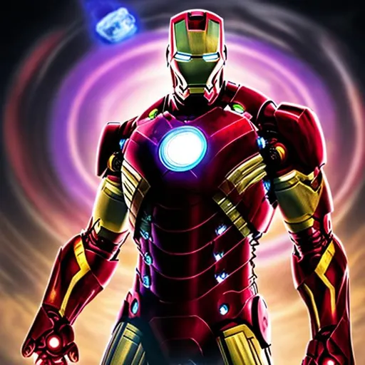 Prompt: evil ironman with infinity stones