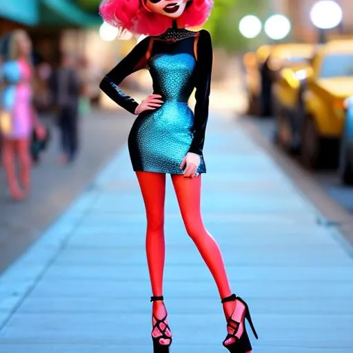 Prompt: pixar animation style male character dressed in platform high heels with big makeup 