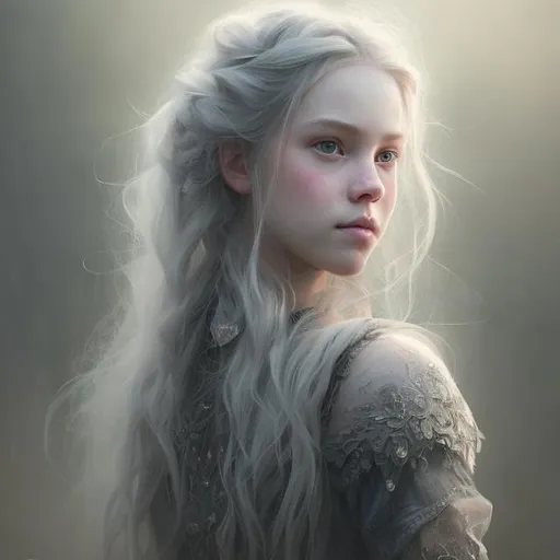 Prompt: Portrait of {beautiful princess} with {grey} hair and with cute face, {misty meadows}, perfect composition, hyperrealistic, super detailed, 8k, high quality, trending art, trending on artstation, sharp focus, studio photo, intricate details, highly detailed, by greg rutkowski