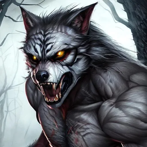 Prompt: badass looking realistic werewolf
