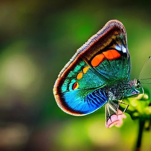 Prompt: Peacock butterfly, macro photography