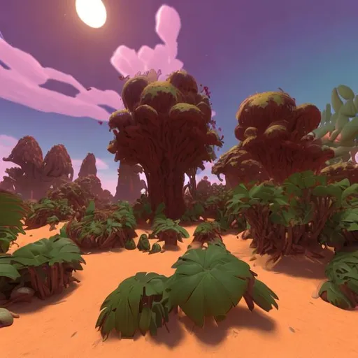 Prompt: make me a desert planet with moving jungles