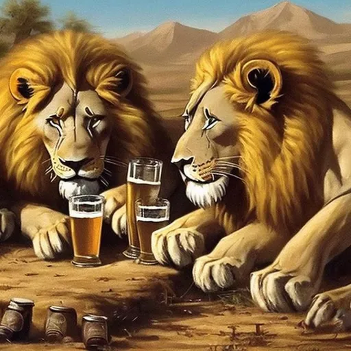 Prompt: lions drinking beer
