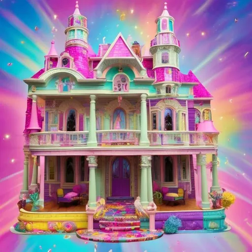 Prompt: Dollhouse mansion inspired by Lisa frank 