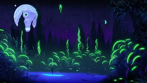 Prompt: drow digital neon and black colour utopic magical neon forest and starry full moon sky