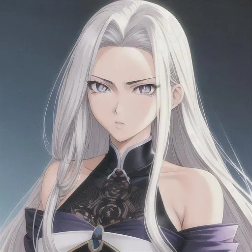 Prompt: 90s anime style, by Shinichiro Watanabe, detailed, intricate face, detailed eyes, gentle tones, 90s tones, a beautiful woman, long white hair, blue eyes, black pupil's 