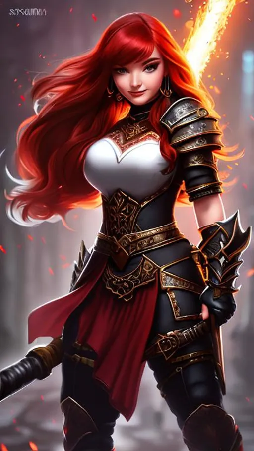 Prompt: {{SIXMOREVODKA}}, digital art, fantasy, featured on artstation, dwarfvish girl, {dwarven woman}, wielding a {maul}, {iron armor} with heels, red hair in a long braid