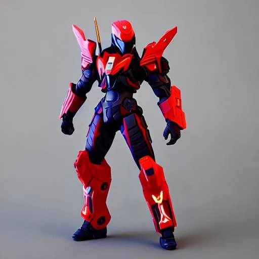 Prompt: Cyberpunk Red Maverick Hunter with a purple sword in low poly, highly detailed, intricate, fantasy, sharp focus, elegant, Centered, Full shot