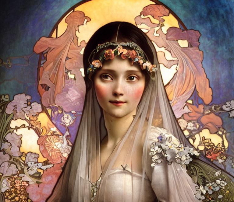 art nouveau oil painting by mucha Leonardo DaVinci a...