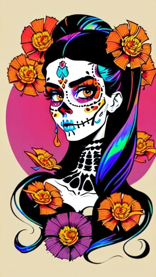 sugar skull day of the dead plus size girl, long wav... | OpenArt