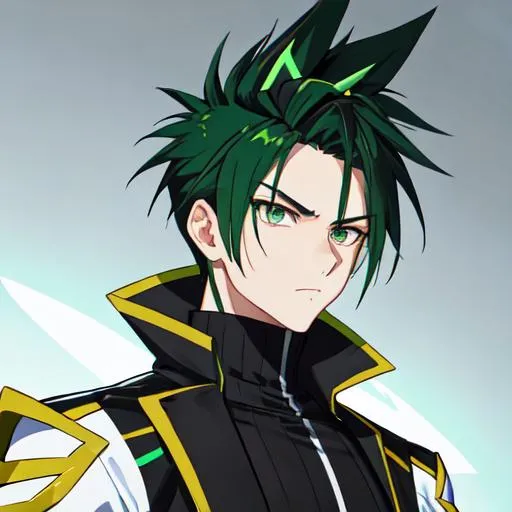 Prompt: Aster, 1 male. intimidating, green and black mohawk