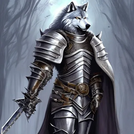Prompt: Furry wolf as a knight 