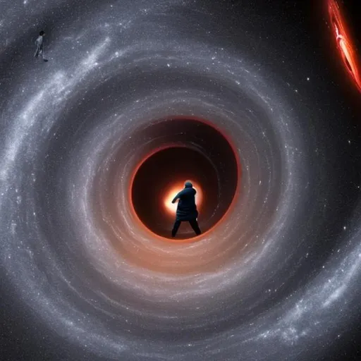 Prompt: Man falling on black hole