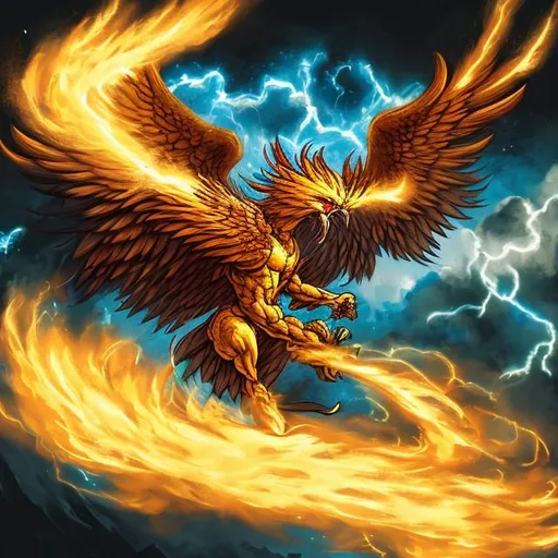 Prompt: A thunder Phoenix shooting a thunder bolt with golden aura