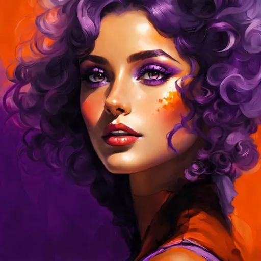 Prompt: painted woman,closeup, purple and orange backgtound