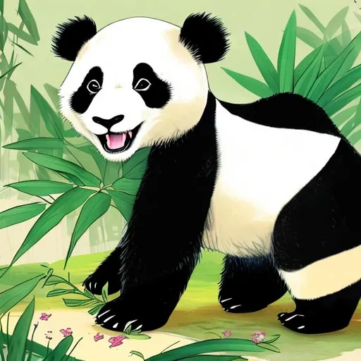 Prompt: panda hybrid, 
in Children’s book 
illustration style