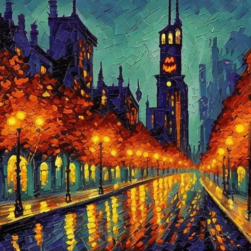 Prompt: post-impressionist art of cityscape
halloween, autumn