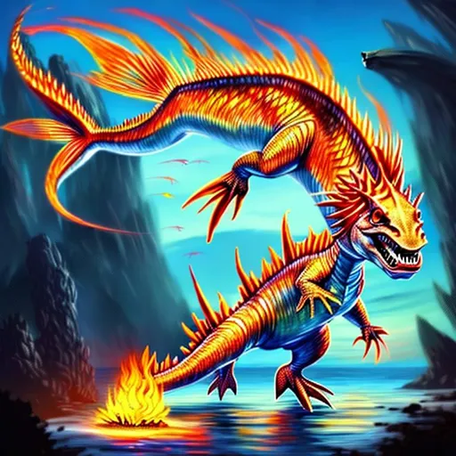 Prompt: Fire fish dinossaur 
