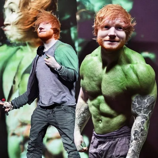 Prompt: Ed sheeran as the incredible hulk