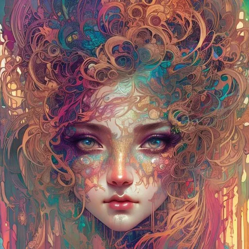 Prompt:  girl, colorful light, intricate, ethereal, rococo, by Carne Griffiths and mucha, trending on artstation, anime art, beautiful face, ultra detailed eyes.