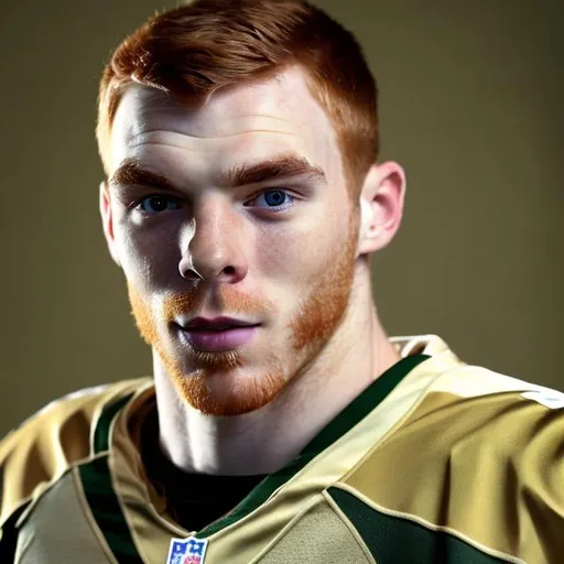 Prompt: photo of a ginger man in khaki pants with the facial features of football player Harrison Smith