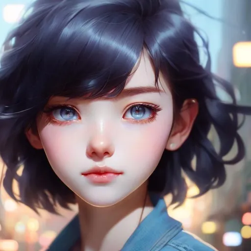 Prompt: portrait of a 19 year cutest girl with jean jacket outfit, smooth soft skin, big terrified eyes, beautiful intricate colored hair, anime wide eyes, soft lighting, detailed face, by makoto shinkai, stanley artgerm lau, wlop, rossdraws, concept art, digital painting, looking into camera, full body visible, hands visible, legs visible, standing in phone booth dialling 911
