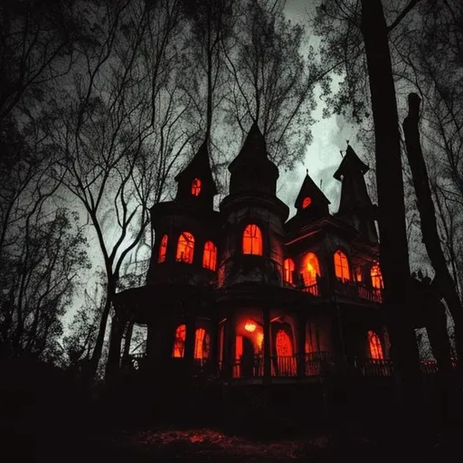 Prompt: horror house in a forest at night cinematographic style