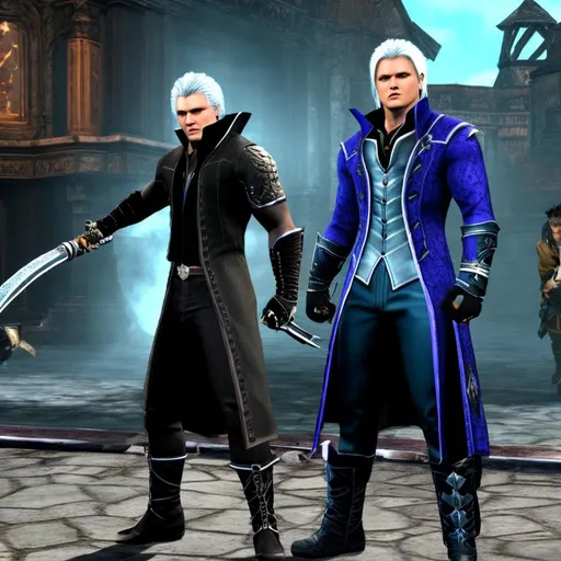 Prompt: Vergil from Devil May Cry fighting Mundes