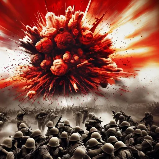 Prompt: war, red, explosion, world war 2