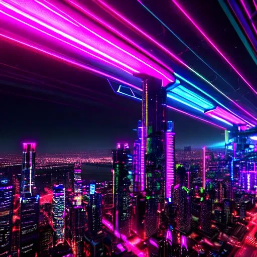 Prompt: Cyber punk Neon City at night long shot Neon,  highly detailed, wide-angle lens, hyper realistic, vivid colors, everything in sharp focus, HDR, UHD, 64K