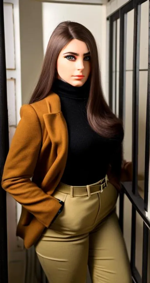 Prompt: Full body photo of  60's eurospy film operative women, beautiful face, highly detailed face, 60's hair cut, 60's uniform, 60's serious pose, secret hideout room, accurate anatomy, photorealistic professional lighting, highly detailed photo, large plan, 164k, UHD, HDR. Strong jawline, accurate anatomy, strategic lighting. Cinematic experience