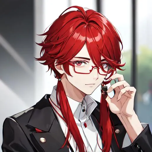 Prompt: Zerif 1male (Red side-swept hair covering his right eye), wearing glasses