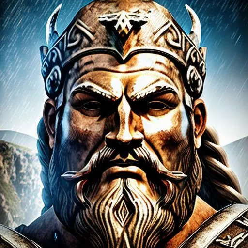 Prompt: Viking war zeus rage battlecrybrain and thunder bolt historic ancient 
