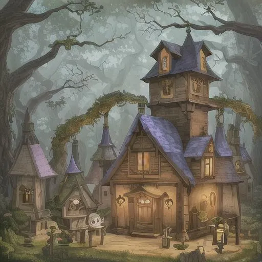 Prompt: 
owl house with an academy . inside there is a enchanted tree that gives every newborn some special powers
