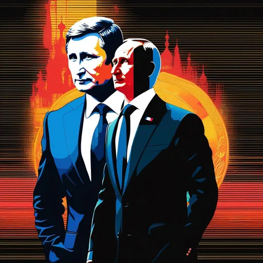 Prompt: Tall buff Zelensky meets small Putin, cartoony style, extremely detailed painting by Greg Rutkowski and by Henry Justice Ford and by Steve Henderson 