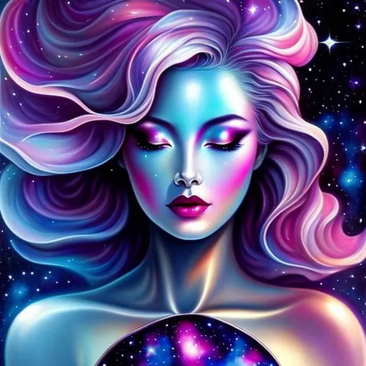 Prompt: Cosmic Epic Beautiful Nebula (Beautiful melancholy {goddess}female liquid satin}, Beautiful and Gorgeous