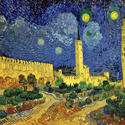 Prompt: Vincnet Van Gogh painting of Jerusalem Isreal
