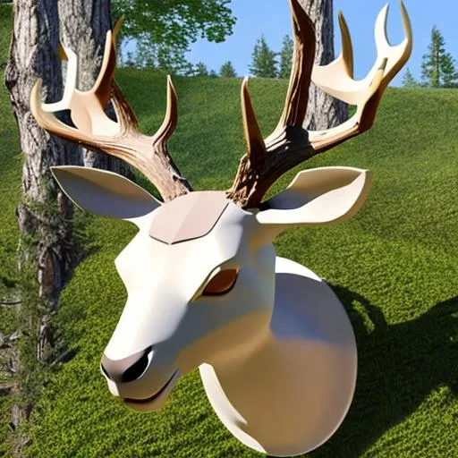 Prompt: deer with a human face, flat face mask, deer body, quadruped equine 