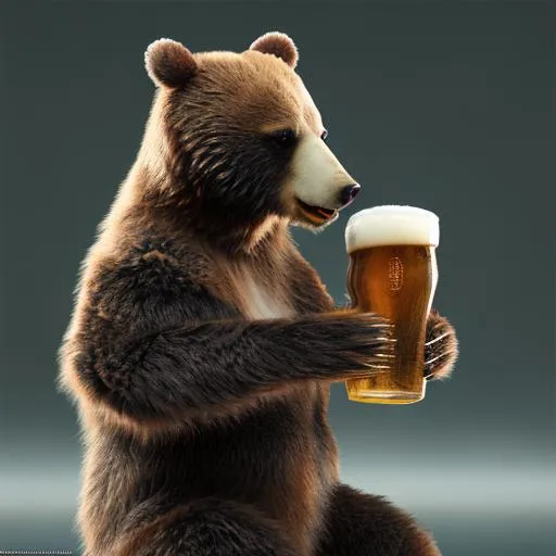 Prompt: Bear drinking beer and smoking