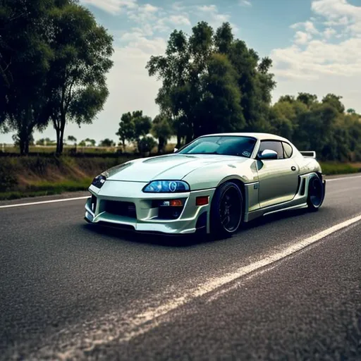 Prompt: A supra on a road,highly detailed, beautiful features 
