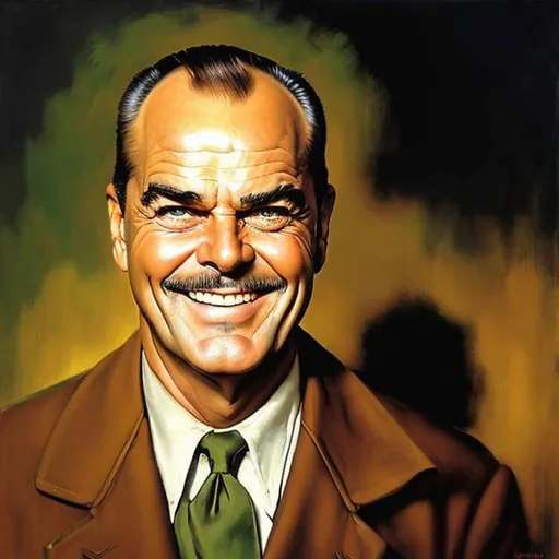 Prompt: Jack Nicholson, green eyes, Buck teeth, buzz cut, five o’clock shadow.  A realistic portrait in the style of Adolph Menzel, James gurney, Norman Rockwell.