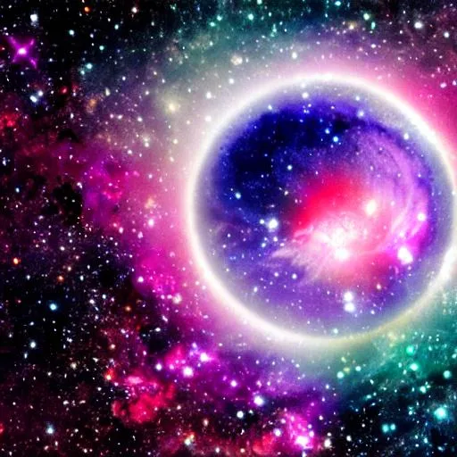 Prompt: a galaxy with purple also a red eyed monster 