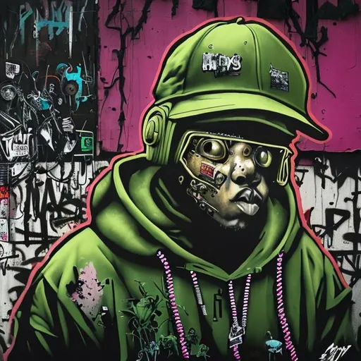 Prompt: hip-hop artwork inspired by 
Banksy & robots

