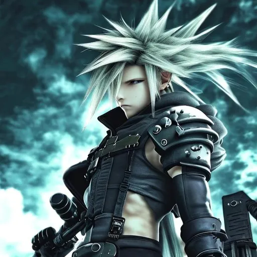 Prompt: Cloud Final Fantasy 7 cyberpunk style 