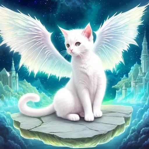 Prompt: Anime artA white kitten, chubby, with (small) ((2 dragon wings)) growing from its shoulders, perfect composition, highly detailed, intricate details, HD, fey, fantasy, nature