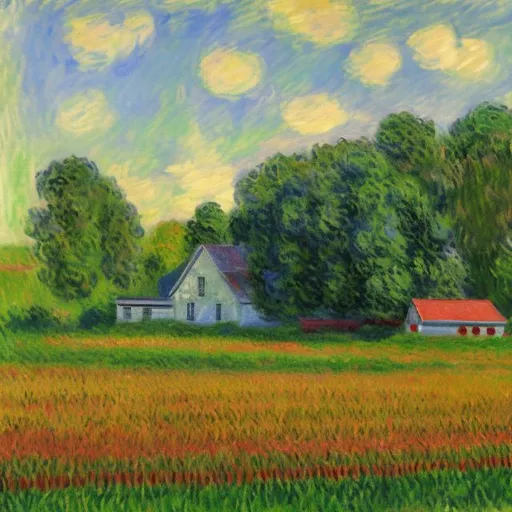 Prompt: Farm house landscape fields Illinois Monet style 