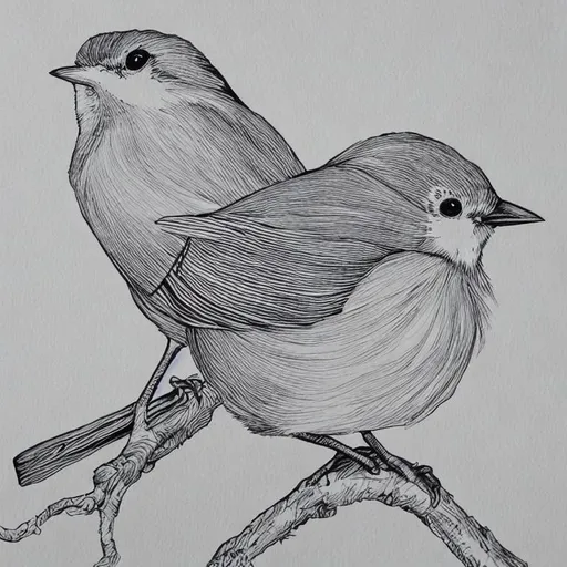 A black micron fine line pen art of a robin bird, bl... | OpenArt